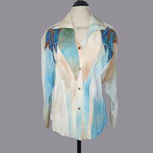 Vintage IIF Western Shirt Medium Blue Blouse Top